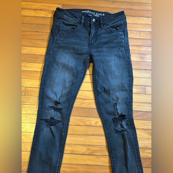 American Eagle Outfitters Black Ripped Denim Skinny Jeans - Picture 8 of 8